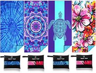 4 Pack Lightweight Thin Beach Towel Oversized 71"x32" Big Extra Large Microfiber Sand Free Towels for Adult Quick Dry Travel Camping Beach Accessories Vacation Gift Mandala Flower Blue Turtle Tie Dye