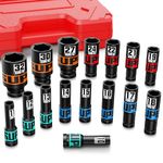 Aurlloct 1/2" Drive Impact Socket Set, 16Pcs Deep Sockets, 10-32 mm Hex Long Socket Set, Repair Automotive Truck Tractor Engine Maintenance
