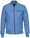275-Z Smart Range 70's Classic Bomber Men's Blue Crust Napa Biker Style Italian Fitted Real Leather Jacket (XL)