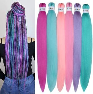 Colorful Braiding Hair Pre Stretched Colored Braiding Hair Extensions for Braids 26inch 6pcs Hot Water Setting Braiding Hair Soft As Human Hair Knotless Prestretched Braiding Hair
