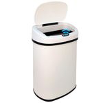 Ruesleag 13 Gallon Kitchen Trash Can Automatic Touch Free Garbage Can with Lid Stainless Steel Anti-Fingerprint Mute 50 Liter Waste Bin for Bedroom Home Office Living Room (White)