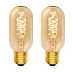 Caldarax Vintage Edison Light Bulb E27 Dimmable, Warm White 2700K, Amber Bulb, E27 Screw Decorative Spiral Filament Bulbs, T45 Tube Retro, 2 Pack