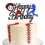 ZHUOWEISM 1 PCS BaseBall Happy Birthday Cake Topper Glitter Baseball Player Sports Theme Cake Pick Decorations for Baseball Theme Baby Shower Kids Birthday Party Cake Decorations Supplies