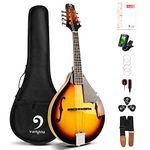 Vangoa A Style Mandolin Musical Instrument Sunburst, 8 String Acoustic Mandolin with Tuner, Strings, Bag, Picks