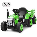 COSTWAY Ride on Tractor and Trailer, 12V Battery Powered Electric Kids Toy Car with Remote Control, LED Lights, USB & Bluetooth Music, Four Wheels Ride on Toys for Children Ages 3+(Green)