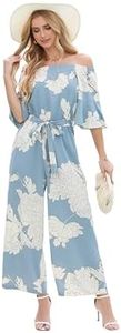 Love Welove Fashion Jumpsuits for Women, Floral Off Shoulder Ruffled Short Sleeve High Waist Wide Leg Pants Romper