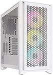 CORSAIR iCUE 4000D RGB AIRFLOW Mid-Tower Case - High Air-Flow - Cable Management System - Three Included AF120 RGB ELITE Fans and iCUE Lighting Node PRO Controller - White