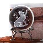 ZEERSHEE 3D Cat Crystal Ball Glass Cat Paperweights Crystal Ball with Stand Cat Ornaments Gifts for Cat Lovers Glass Cat Figurines Gift for Cat Lovers Women