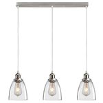 FORCOSO 3-Light Glass Pendant Lights, Modern Ceiling Pendant Light Fixtures with Glass Lampshade, Adjustable Height Industrial Hanging Lamp for Loft Kitchen Island Dining Room (Brushed)