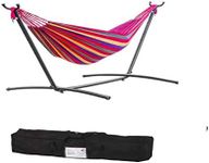 Double Hammock with Space Saving Steel Stand Includes Portable Carrying Bag-Red Color