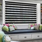 ZEBRA BLINDS Polyester Curtain Blinds for Windows and Doors with Dual Shade, Horizontal Stripes, Sheer and Solid Fabric, Light Control/Blackout Blinds, Waterproof (BLACK) WIDTH 170XHEIGHT 180CM