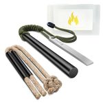 Ferro Rod Fire Starter Kit – 5" Flint and Steel with Two Waxed Tinder Cord & Paracord for Camping, Hiking, Outdoor Survival, Emergency Preparedness