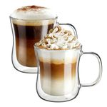 ecooe 2x350ml Double Walled Coffee Glasses Mugs Cappuccino Latte Macchiato Glasses Cups with Handle Borosilicate Heat Resistant Glass Cups for Coffee Tea Milk Juice Ice Cream