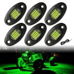 SUNPIE 6 Pods Green Rock Lights 6000K Aluminium Metal Underglow Light Wheel Wheel Well Lights Fender Lights for Off Road Trucks Sedans Car ATV UTV SUV Golf Cart Motorcycles