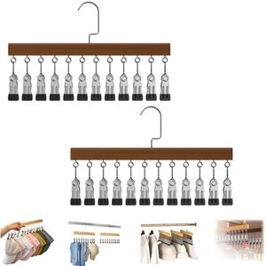 Closet Organizer with 10 Clips, Space Saving Hanging Closet Organizer, Legging Hanger for Closet Organizer with 10 Clip for Storing Jeans, Legging, Shorts (Vintage-12 Clips, 2PCS)