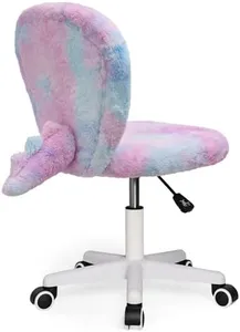 wangji TAILLA Fuzzy Kids Desk Chair, Small Comfy Armless Furry Faux Fur Swivel Chair for Tweens, with Detachable Animal Tail