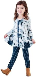 Dreamiere Girls' Long Sleeve Pocket Tunic and Ruched Pants Set - Soft Bamboo Viscose Toddler Girl Outfit Clothing Set