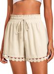 Dokotoo Beige Shorts for Woman Casual Drawstring Elastic Waist Lace Trim Summer Beach Cover Up Lightweight Loose Yoga Athletic Shorts Small