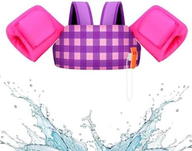 HeySplash Toddler Swim Vest, Toddler Floaties Fit 22-55 Lbs, Kids Swimming Jacket with Adjustable Strap, Arm Floaties Water Wing Children Learn to Swim, Puddle Sea Beach Jumper, Purple Pink Plaid