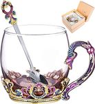 Glass Tea Cup, Mother's Day Gift Handmade Enamel Daisy Flower Coffee Cup Set with Handle, Unique Personalized Birthday Gift Ideas for Women Grandma Mom Female Friend Teachers(Purple Short)