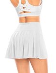 Women's Pleated Tennis Skirt with Shorts Pockets Athletic Golf Skort Activewear Sport Workout Running Skirt High Waist (White,S)