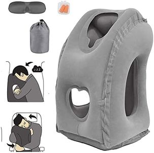 STTARLUK Inflatable Travel Pillow, Inflatable Airplane Pillow Comfortably Supports The Head, Neck and Chin, Inflatable Neck Pillow with Free Eye Mask/Earplugs (Grey)