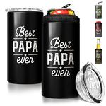 SANDJEST 4-in-1 Dad Tumbler Gifts for Dad from Daughter Son - 12oz Best Papa Ever Can Cooler Tumblers Cup - Stainless Steel Insulated Cans Coozie Christmas, Birthday, Father's Day Gift