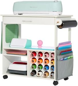 iVyne Craft Cart, Ultimate Organization & Storage Table for Cricut/Silhouette, Craft Table with Storage, Workstation for Accessories, iVyne Berry, Vinyl Rolls, and More - White
