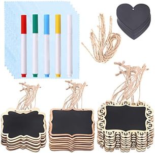 Rustark 42Pcs Black Small Chalkboard Tags with String Hanging Wooden Chalkboard Signs 3.5 x 2.5 Inch Mini Blackboard Tags with Liquid Chalk Marker Massage Board Tags