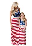 WIWIQS Summer Cute Mommy and Me Boho Striped Chevron Maxi Dresses, B-star Stripe, Large