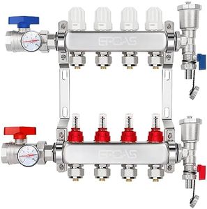 4-Branch PEX Radiant Floor Heating Manifold Kit 4 Loop Hydronic Radiant Floor Heating Stainless Steel, for 1/2 inch PEX Tubing