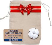 Celestial Gifts Muslin Cotton Bags - Drawstring 50pcs 2.75x4 - Reusable Tea & Jewelry Gift Sachets - 100% Cotton USA Made - (Natural Hem & Drawstring)