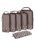 BAGSMART Compression Packing Cubes for Suitcases & Backpack, 6 Set Travel Organisers Bags with Label Pocket for Luggage, Travel Essentials, Holiday & Camping Accessories, Leopard Print
