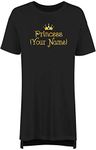 Hippowarehouse Personalised Princess Your Name Women's Printed Adults Nightie Nightdress Black