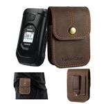 TarbicGear Slim Flip Phone Holster, Belt Clip Magnetic Case for Alcatel Go Flip, Sonim XP3 Plus, Kyocera DuraXV, Cat S22 Flip, TCL Flip, Nokia Flip Phone Real Leather Pouch, Dark Brown