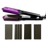 DSHOW 4-in-1 Hair Crimper for Women Crimping Iron for Hair with 8/6/4 Tooth & Flat Interchangeable Plates, Titanium Ceramic Coated Tool for Root Lift, 80s Zigzag Texture, 5 Heat 140-220℃(284-428°F)
