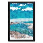 Ritwika's Abstract Wall Art Of Rocky Beach Front | Painting With Frame for Home and Office Decor | Multi Colored Digital Painting | 9.5 inches x 13.5 inches