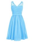 BessDress Short Homecoming Dress V-neck Ruched Chiffon Bridesmaid Prom Dress BD141 - Blue -