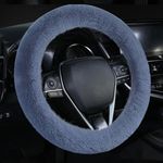 38 cm Fluffy Steering Wheel Cover, Universal Soft Furry Car Steering Wheel Cover, Winter Warm Car Decoration for Women&Car Lovers for Car, Truck, SUV (Grey)