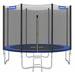 SONGMICS Trampoline 10 ft, 305 cm Dia. Kids Trampoline with Enclosure Net, Safety Pad, Ladder, 180 cm High Straight Pole, Steel Frame, TÜV Rheinland GS Certificate, Blue STR10FT