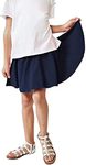 FRAULEIN Girls Kids Flared Skirts with Attached Inner Shorts (7 Years - 8 Years, Navy Blue)