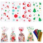 120 Pack Christmas Cellophane Bags Christmas Treat Bags with Twist Ties for Cookie Candy Christmas Party Supplies