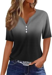 Western Shirts for Women Summer Pop Skater Blouse Ladies Short Sleeve Plus Size Soft Button-Down Top Women's Summer Fashion Outfits 2025 Dark Gray L