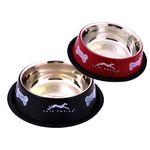 Pets Empire Dog Food Bowl | Stainless Steel Dog Bowl Small Size | Basic Pets Feeding Bowl for Cat & Puppy Dog | Perfect Choice for Dog Puppy Cat & Kitten | Cherry & Black (2 x700ml)