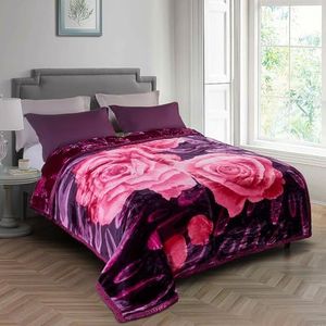 Pure Bedding Fleece King Size Blankets for Bed - Korean Mink Blanket - Soft Plush Cozy Fuzzy Luxury Microfiber, 5 LB, 2 Ply Reversible, 79x95 inches, Purple Peony Rose