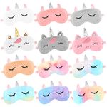 Newcotte 12 Pcs Unicorn Sleep Mask Rainbow Unicorn Plush Eye Covers Soft Eye Mask for Sleeping Bulk Funny Sleeping Mask Sleep Blindfold for Women Night Party Travel Nap Lunch Break