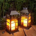 2 Pack Outdoor Solar Lanterns Waterproof Decorative Hanging Solar Powered Lights for Outside Small Table Lamps Flickering Flameless LED Lanterns for Garden Yard Porch Black Xmax Christmas Tree Lights