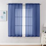 Chyhomenyc Royal Blue Sheer Curtains 63 Inch Length 2 Panels, Rod Pocket Solid Window Sheer Curtain Panels, Elegant Curtains & Drapes for Living Room Bedroom 2 Panels (Royal Blue, 42 W x 63 L)