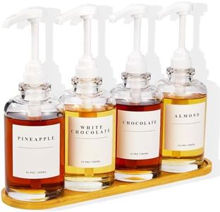 HSIOHE Coffee Syrup Dispenser for Coffee Bar, Coffee Syrup Pump Dispenser, Glass Syrup Bottle with 1/4oz Large Capacity Pump, 4 Pack 16.9 oz 500 ml Syrup Dispensers 28 Labels, White