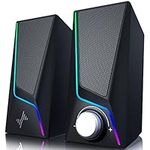 Computer Speakers, PC Speakers with 6 Colorful LED Modes, USB Powered Computer Speakers for Desktop with 2 Bass-Boost Ports, 2 Speaker Units and 3.5mm Aux-in Cable for PC, Laptop, Tablet, Phone